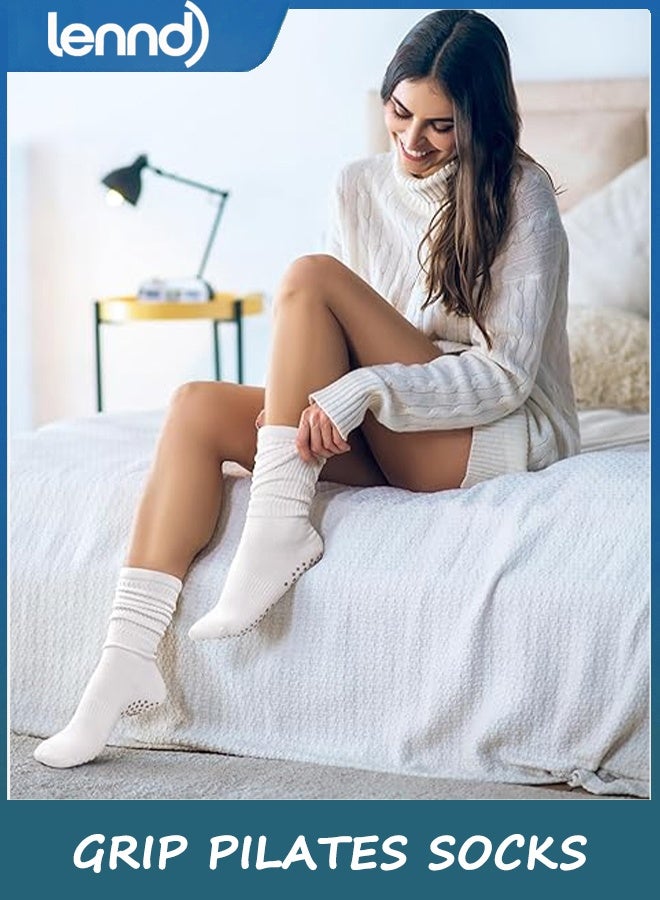 LENND Grip Pilates Socks for Women, Yoga Slouch Socks with Grip for Barre Workout Hospital Long Scrunch Slipper Socks - Image 4